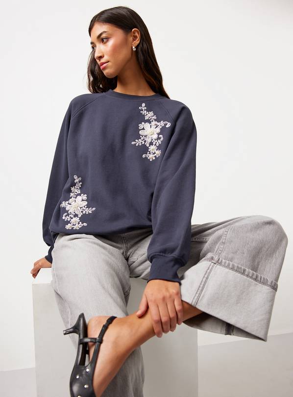 Dark Blue Embellished Sweatshirt XXL